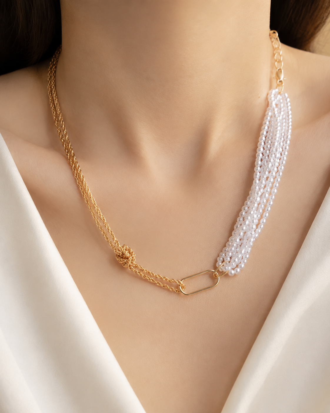 Model wearing Liora Pearl Heart Necklace — Edition 10