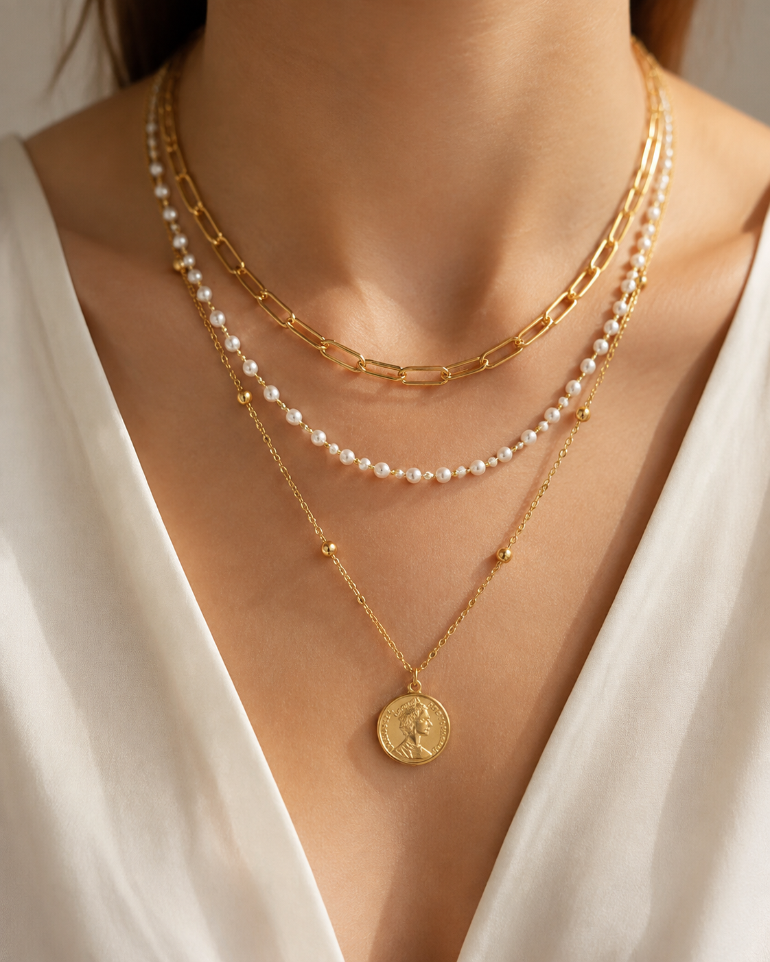 Model wearing Liora Pearl Heart Necklace — Edition 12