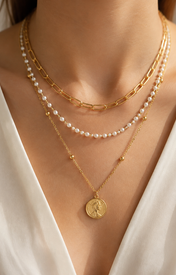 Model wearing Liora Pearl Heart Necklace — Edition 12
