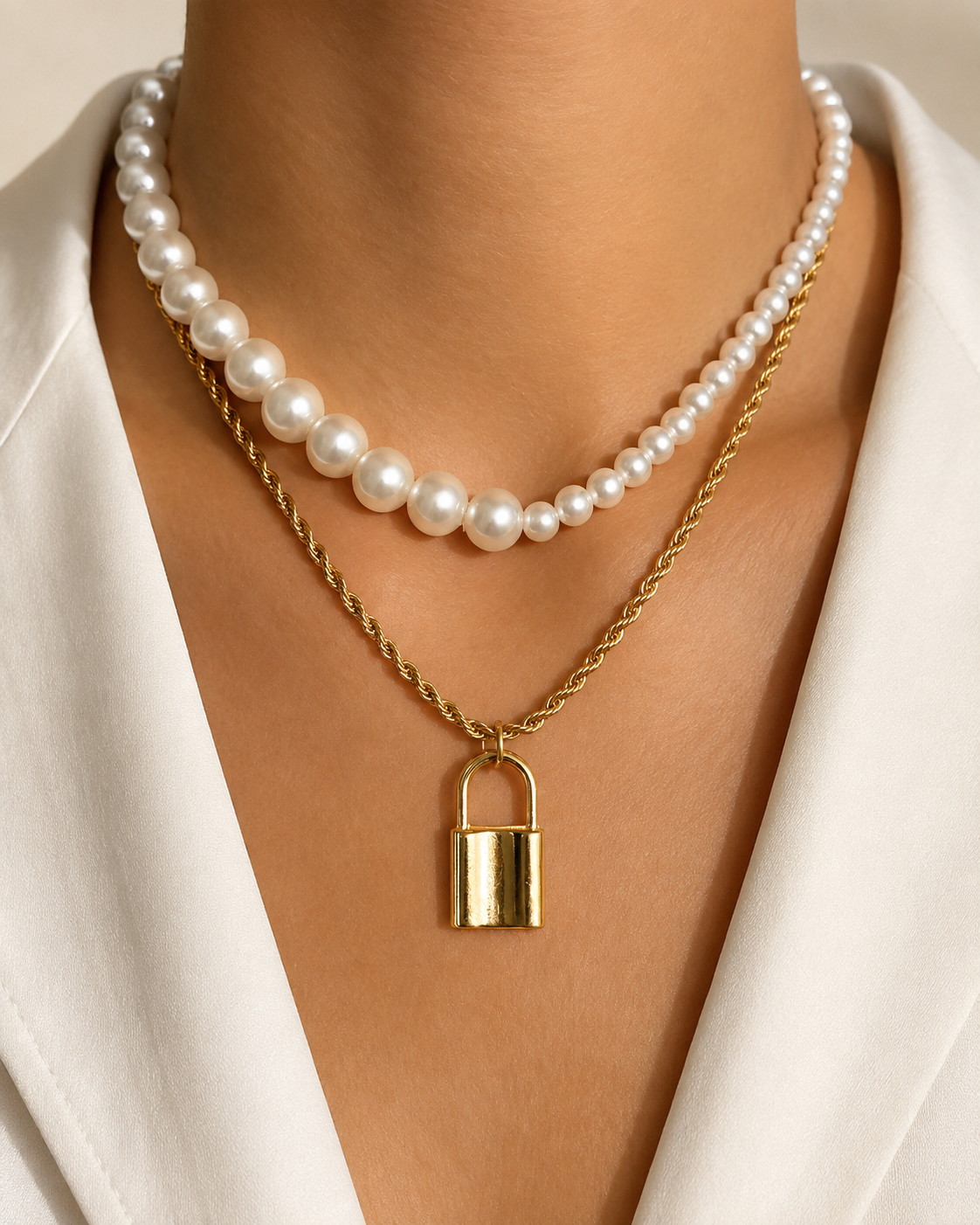 Model wearing Liora Pearl Heart Necklace — Edition 16