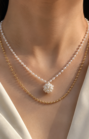 Model wearing Liora Pearl Heart Necklace — Edition 18