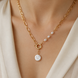 Model wearing Liora Pearl Heart Necklace — Edition 19