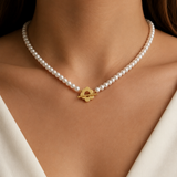Model wearing Liora Pearl Heart Necklace — Edition 20
