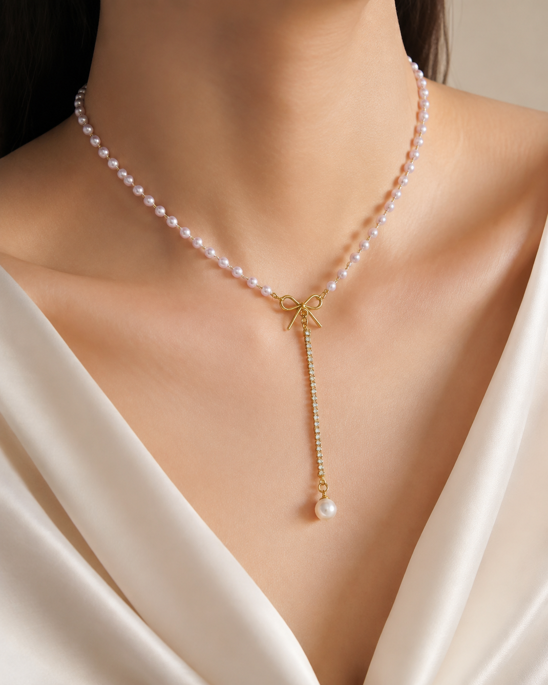 Model wearing Liora Pearl Heart Necklace — Edition 21