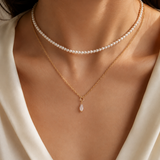 Model wearing Liora Pearl Heart Necklace — Edition 22