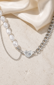 Selene Pearl Heart Necklace close detail