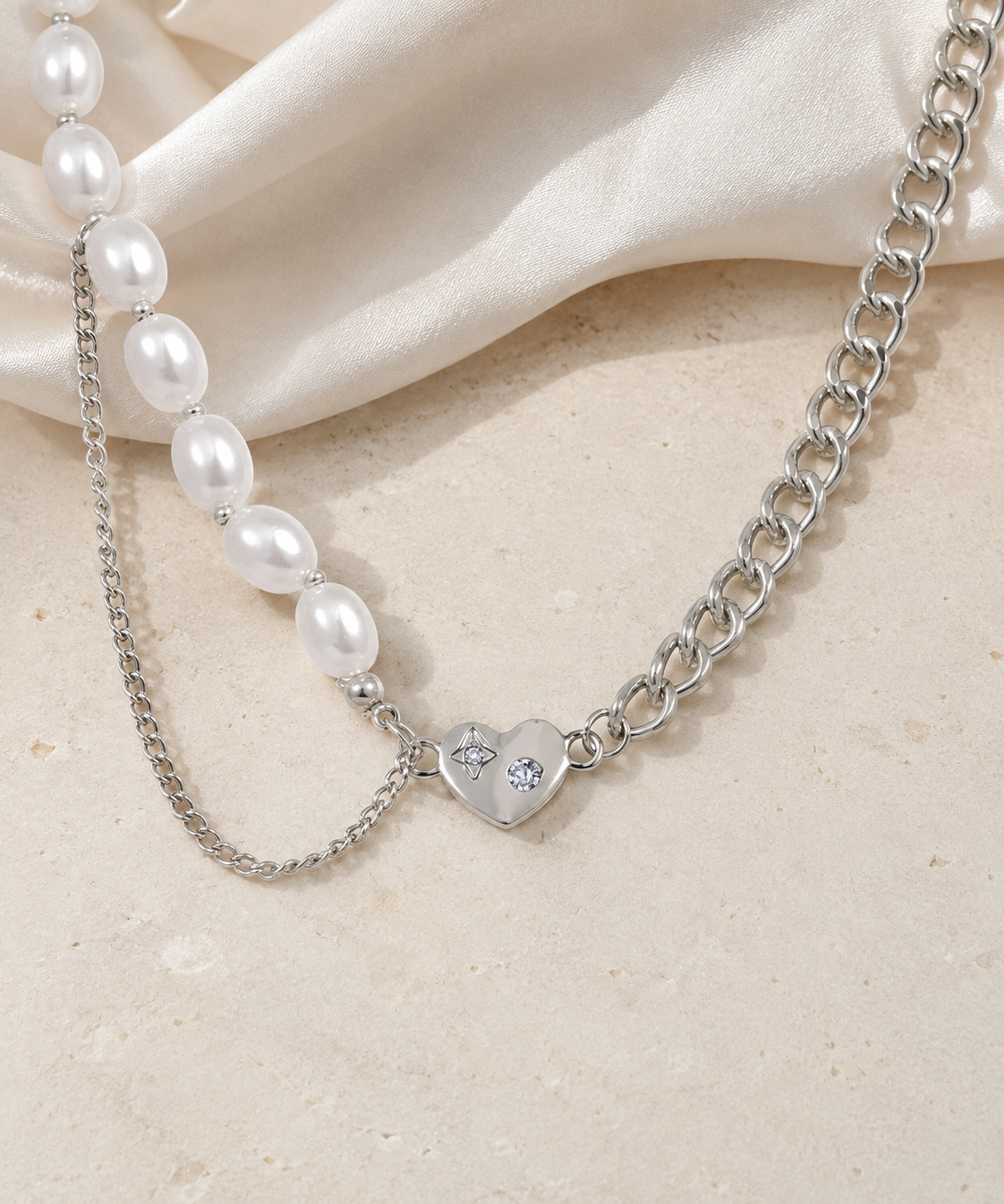 Selene Pearl Heart Necklace jewelry product view