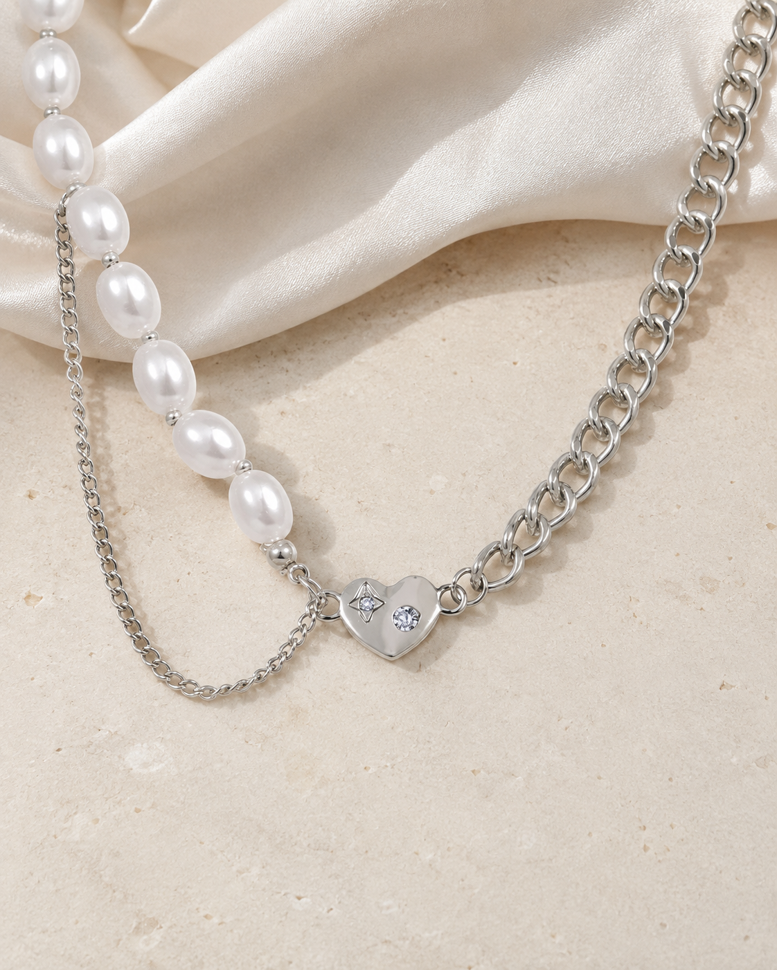 Selene Pearl Heart Necklace jewelry product view