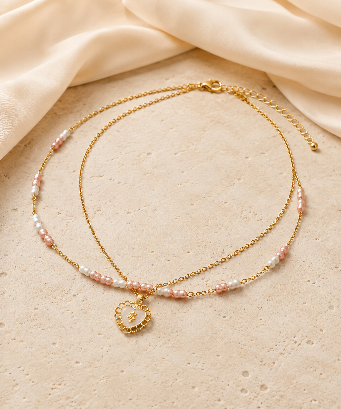 Amara Pearl Heart Necklace close detail