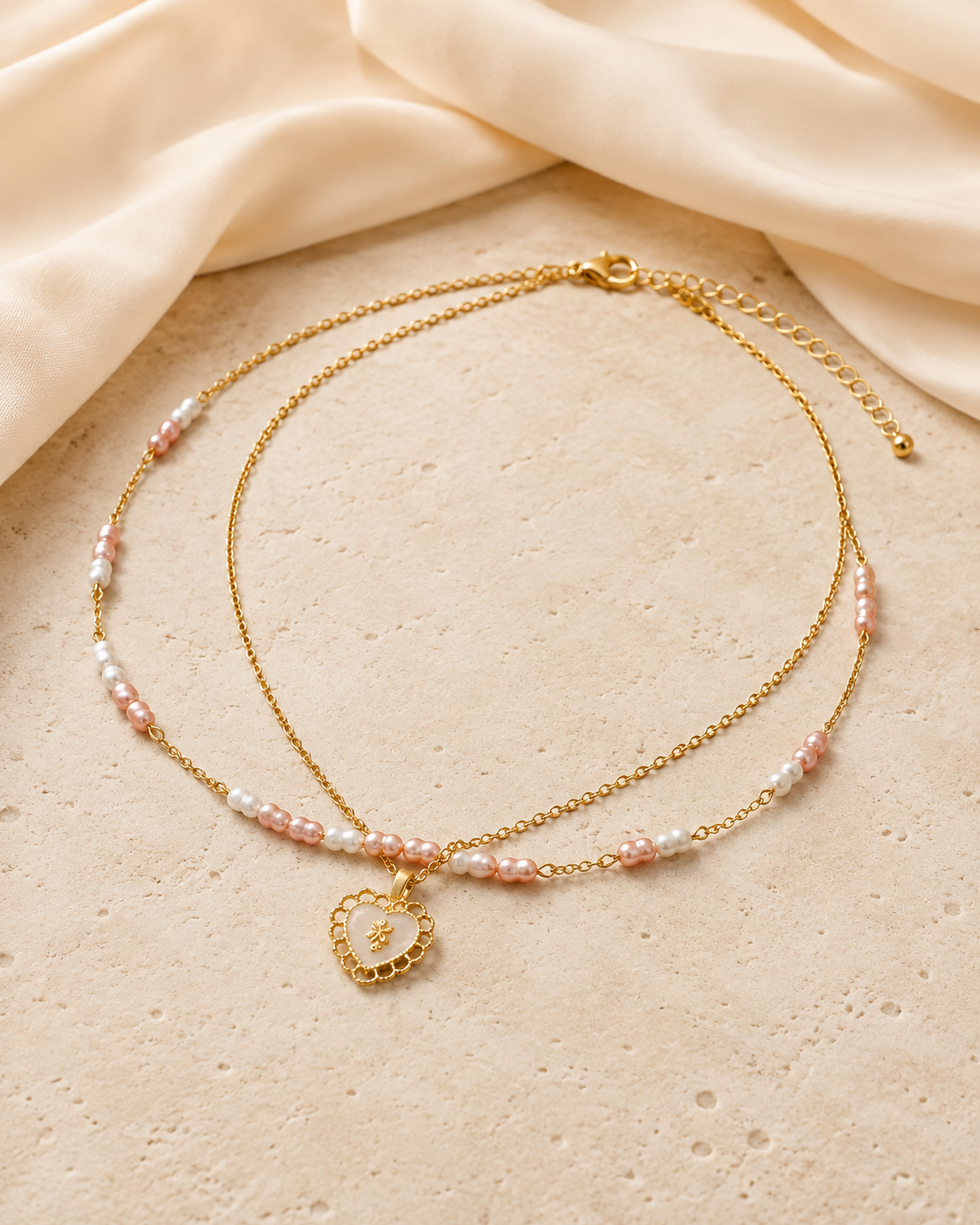 Amara Pearl Heart Necklace close detail