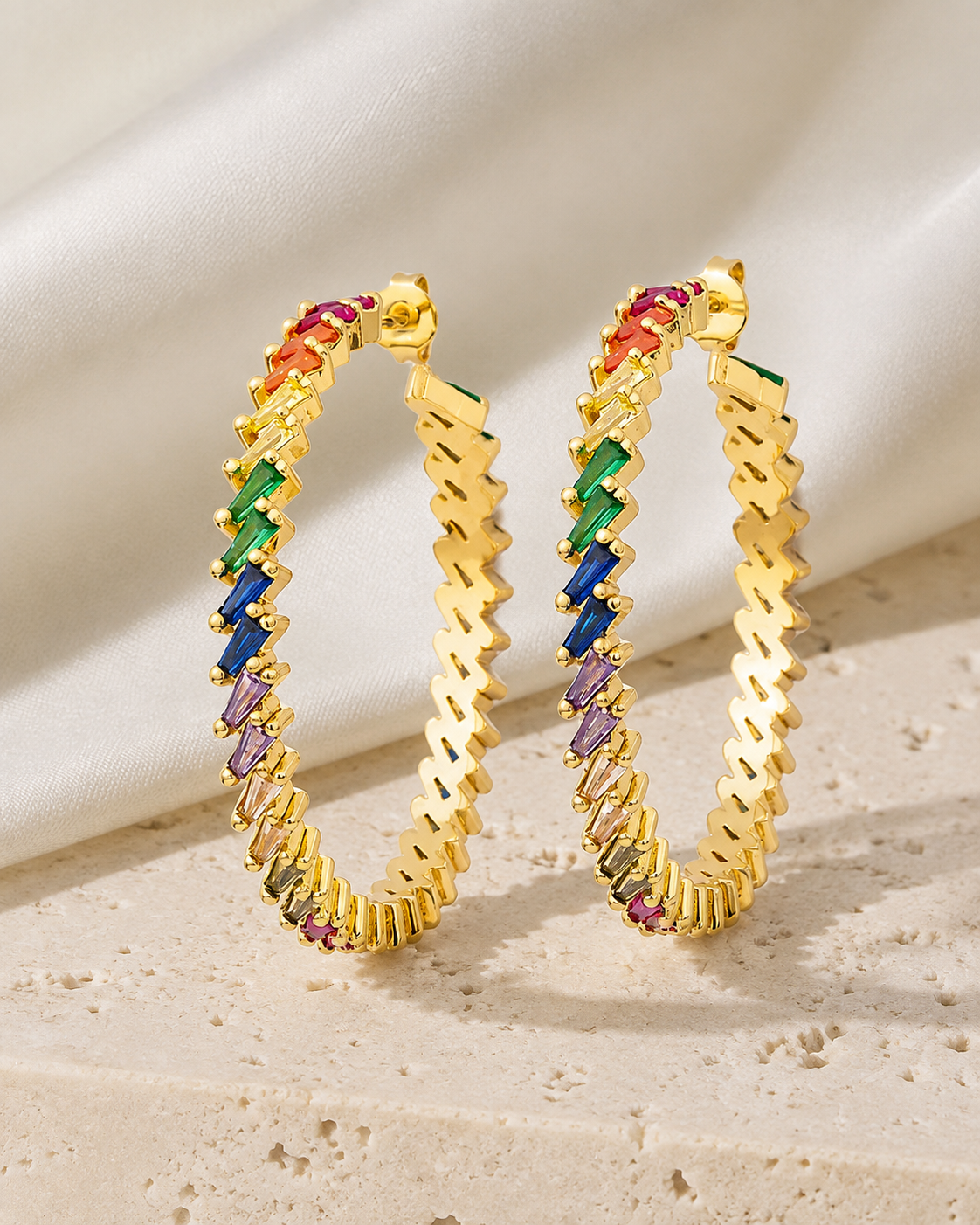 Nadia C-Shape Zirconia Earrings close detail