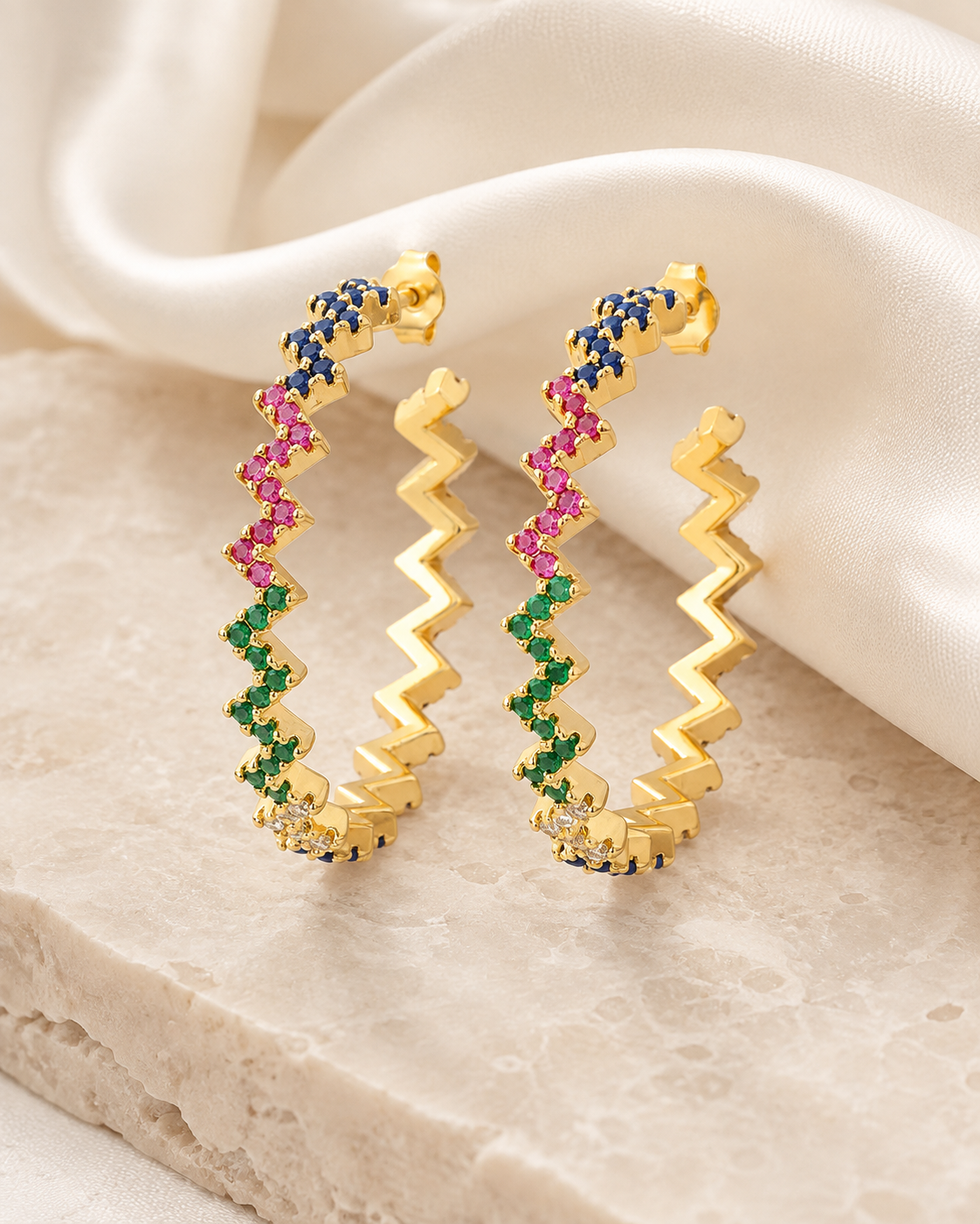 Skye C-Shape Zirconia Earrings close detail