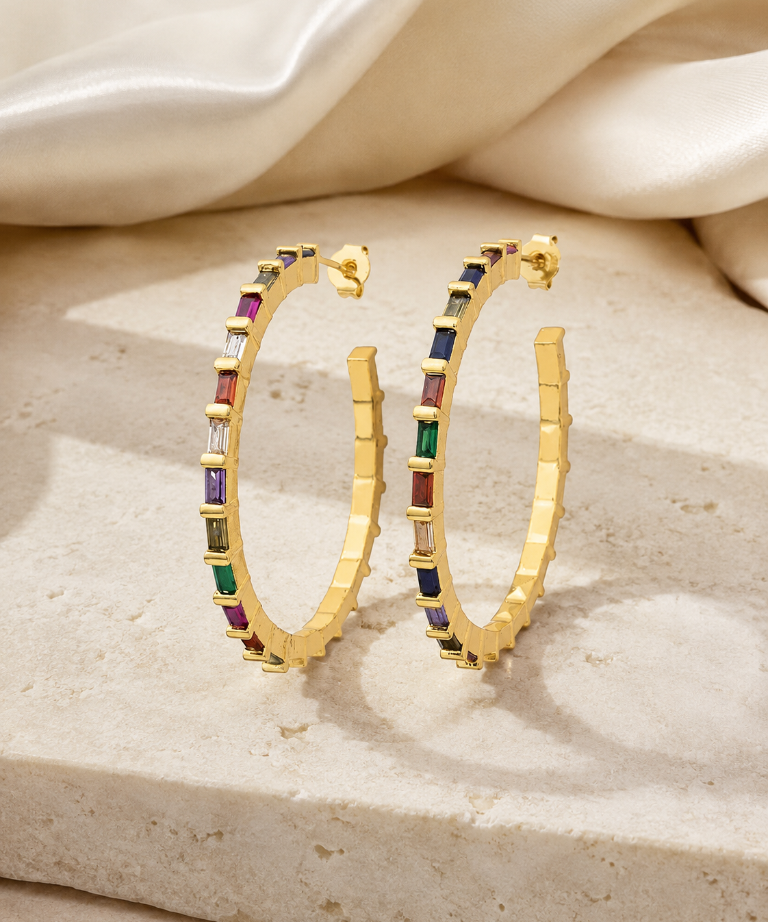 Coral C-Shape Zirconia Earrings close detail