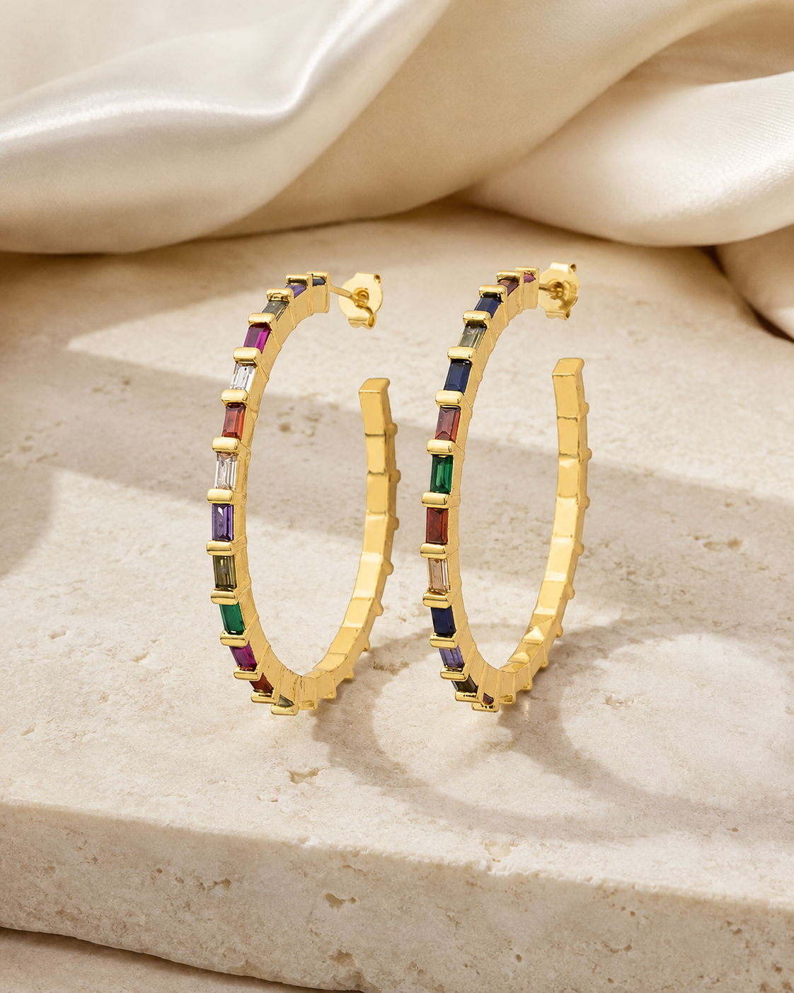 Coral C-Shape Zirconia Earrings close detail