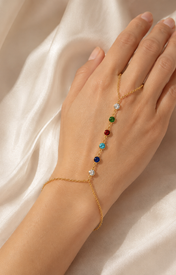 Model wearing Ines Tassel Chain Bracelet