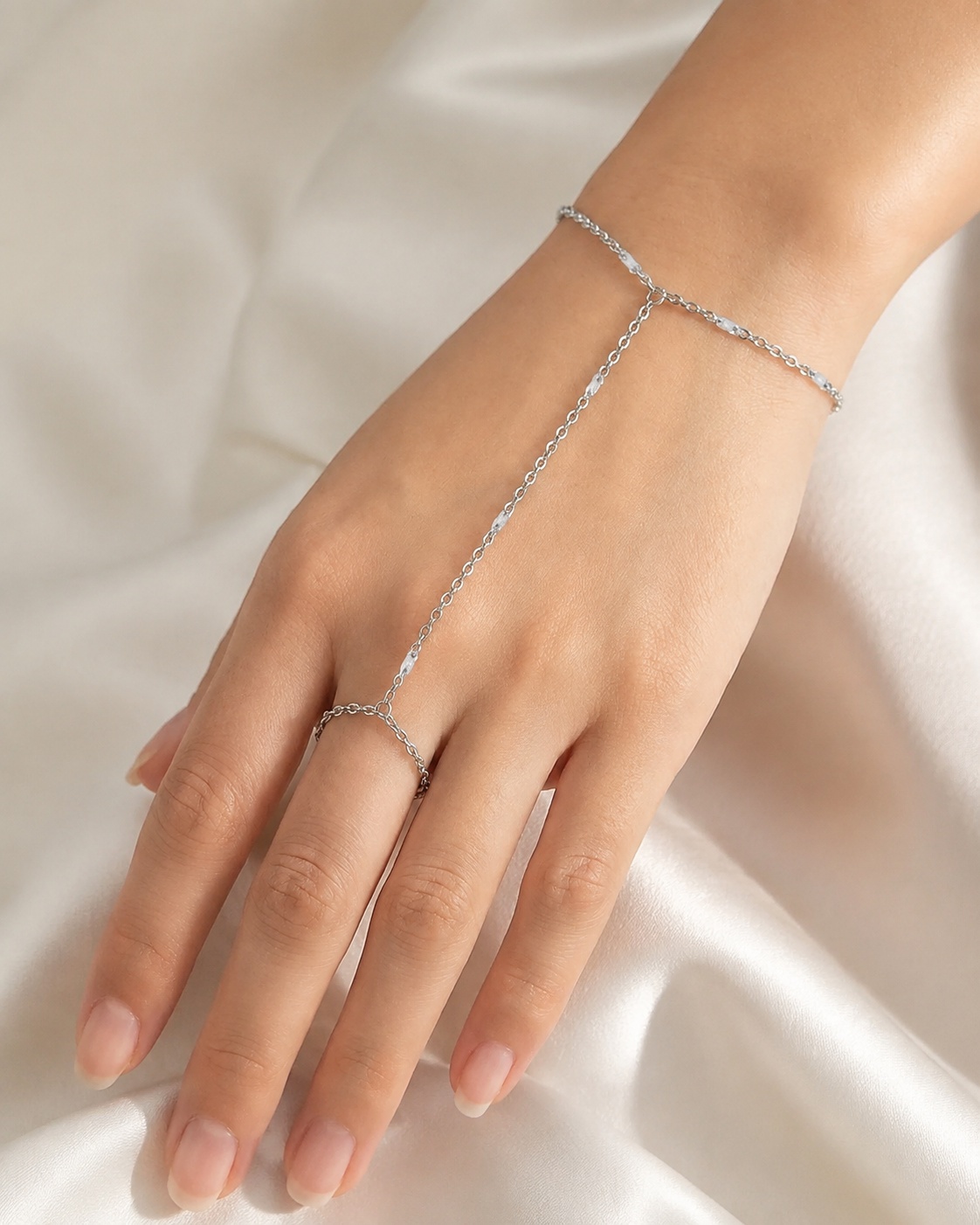 Model wearing Marlowe Tassel Chain Bracelet