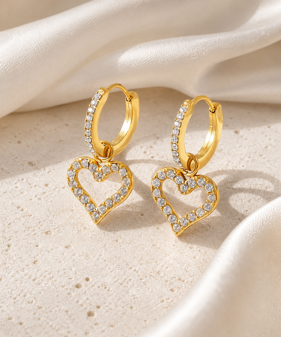 Heart Charm Zircon Stud Earrings close detail