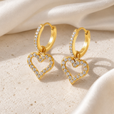 Heart Charm Zircon Stud Earrings close detail