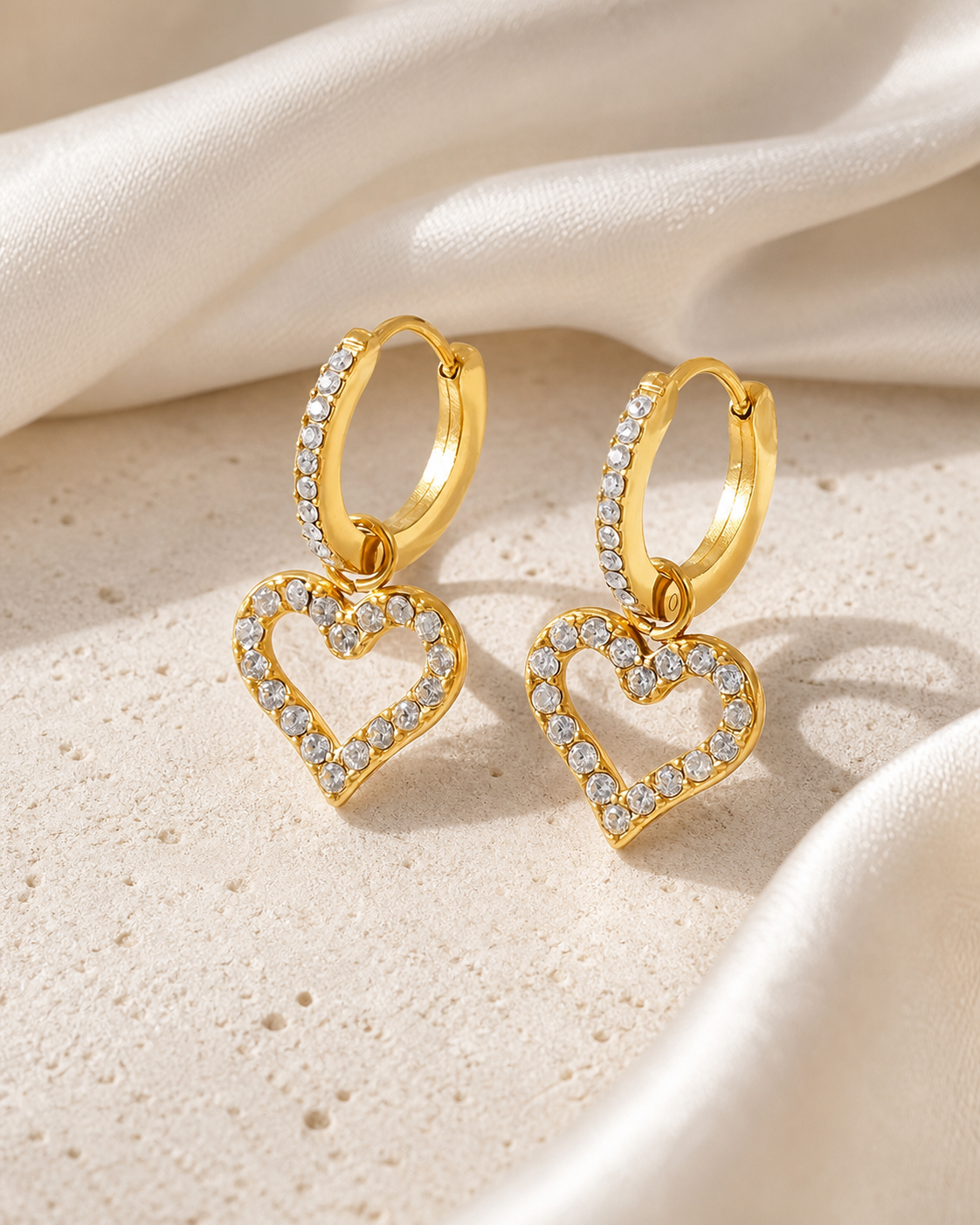 Heart Charm Zircon Stud Earrings close detail