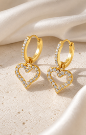 Heart Charm Zircon Stud Earrings close detail