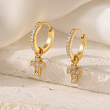 Cross Charm Zircon Stud Earrings close detail