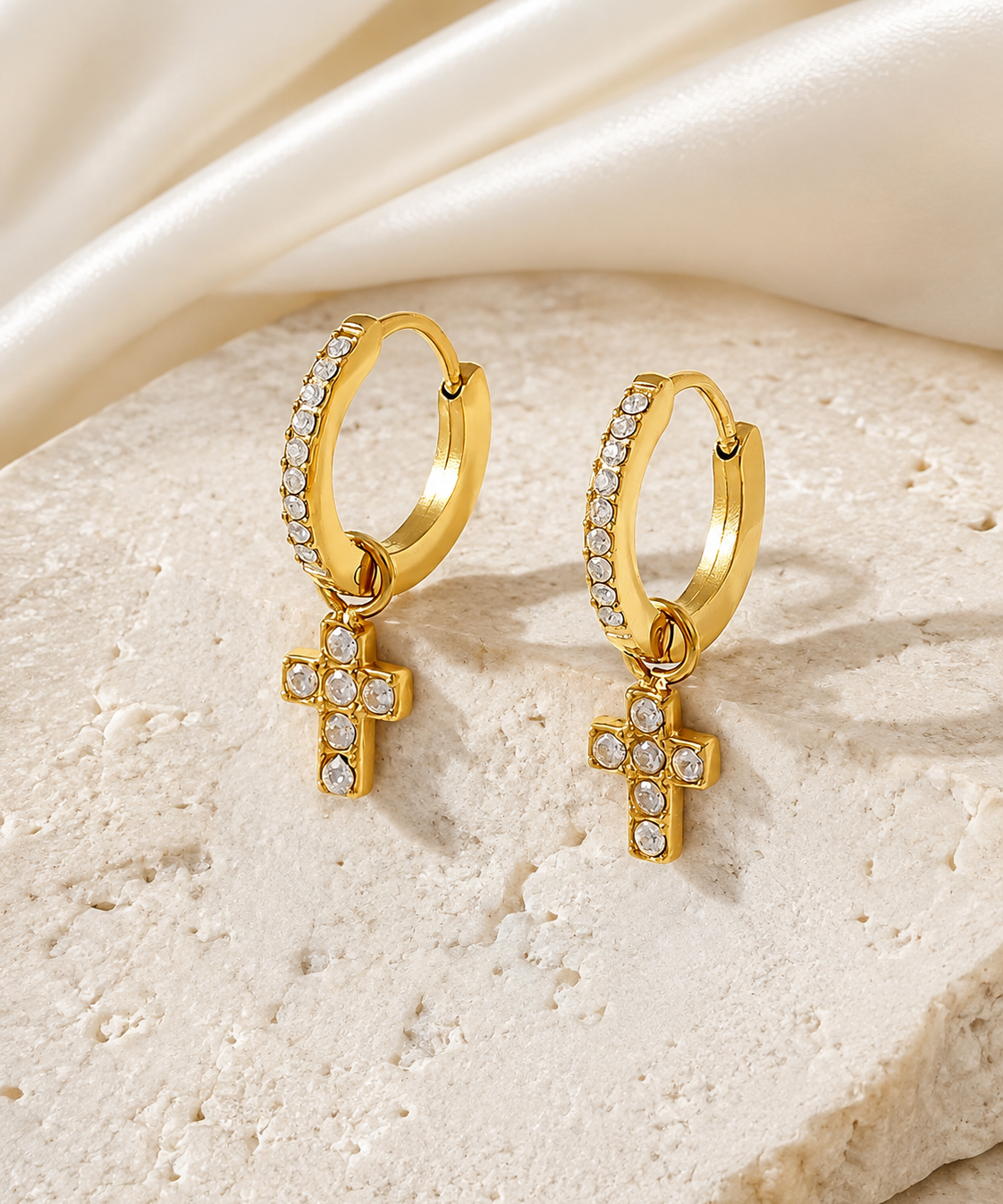Cross Charm Zircon Stud Earrings jewelry product view