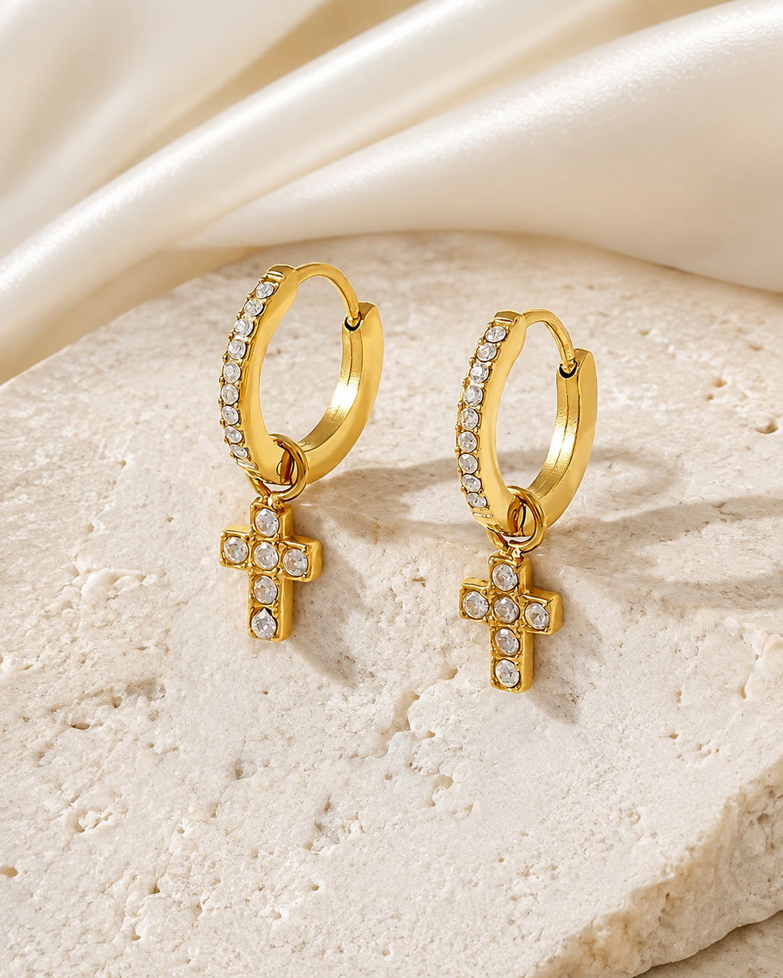 Cross Charm Zircon Stud Earrings jewelry product view