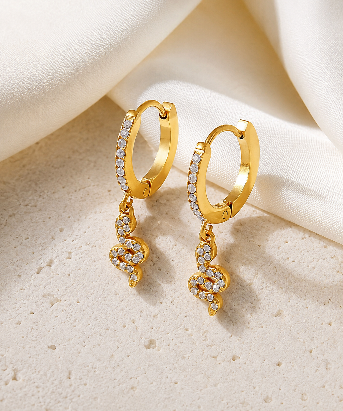 Snake Charm Zircon Stud Earrings close detail