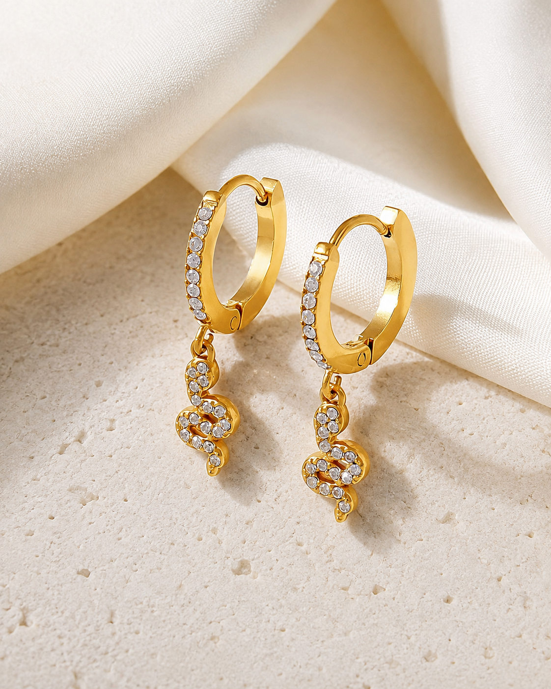 Snake Charm Zircon Stud Earrings close detail