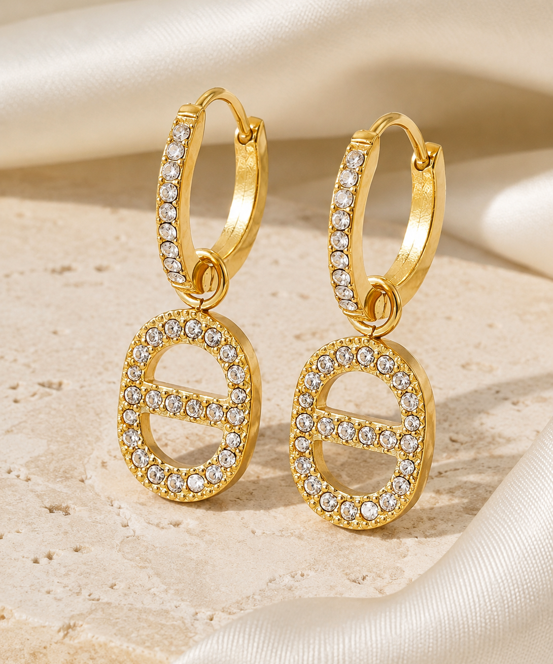 Symbol Charm Zircon Stud Earrings close detail
