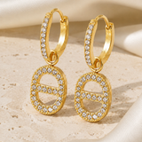 Symbol Charm Zircon Stud Earrings close detail