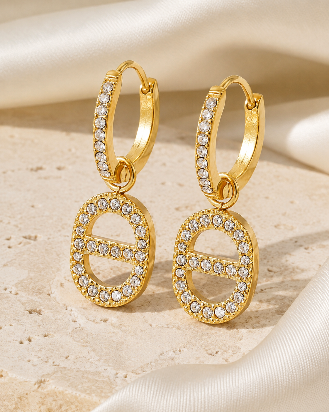 Symbol Charm Zircon Stud Earrings close detail