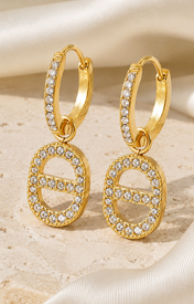 Symbol Charm Zircon Stud Earrings close detail
