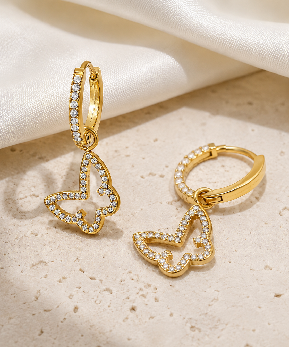 Butterfly Charm Zircon Stud Earrings close detail
