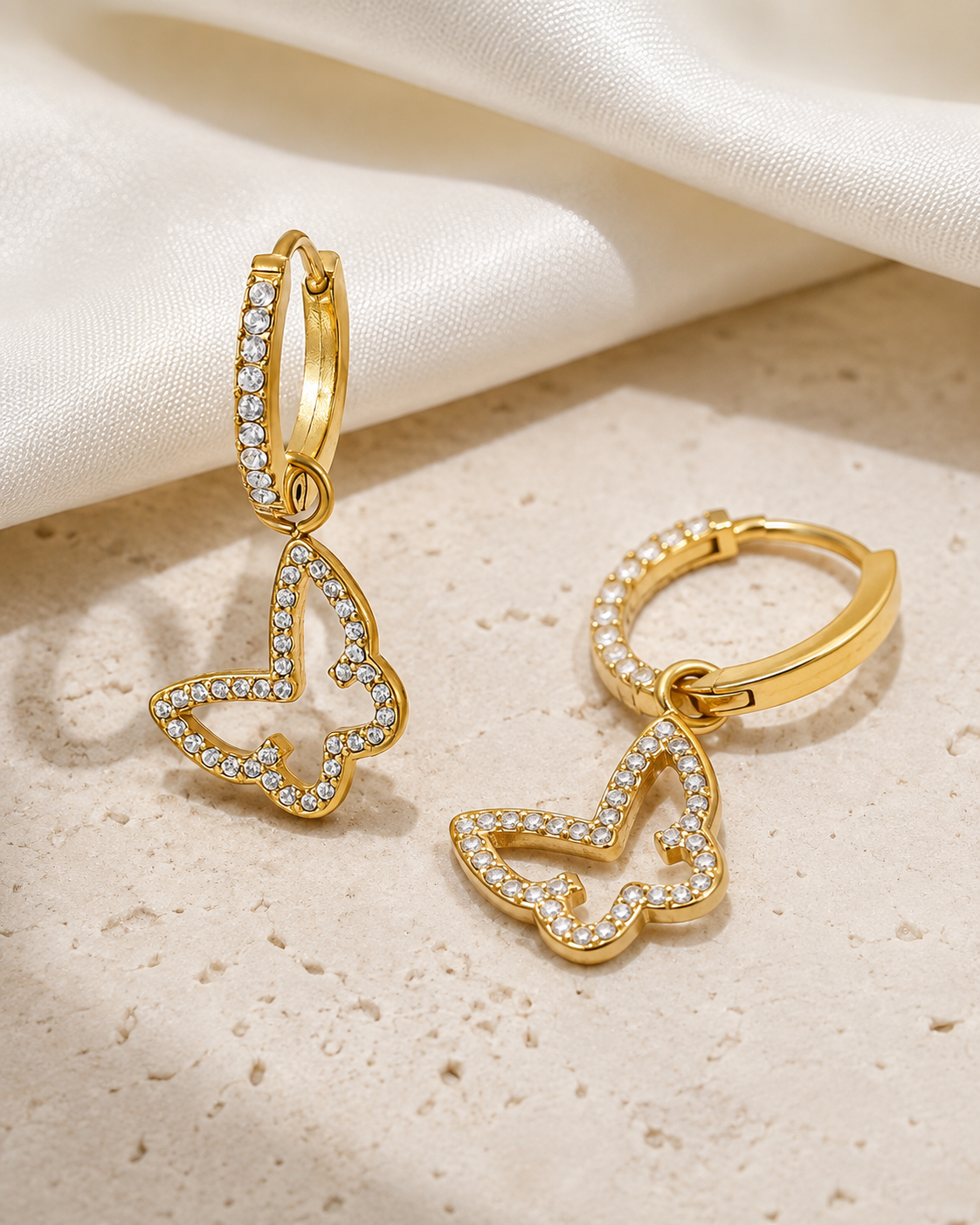 Butterfly Charm Zircon Stud Earrings close detail