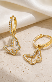 Butterfly Charm Zircon Stud Earrings close detail