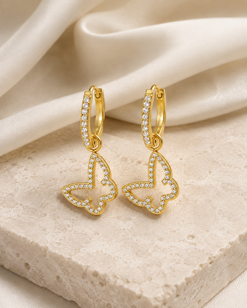 Butterfly Charm Zircon Stud Earrings jewelry product view