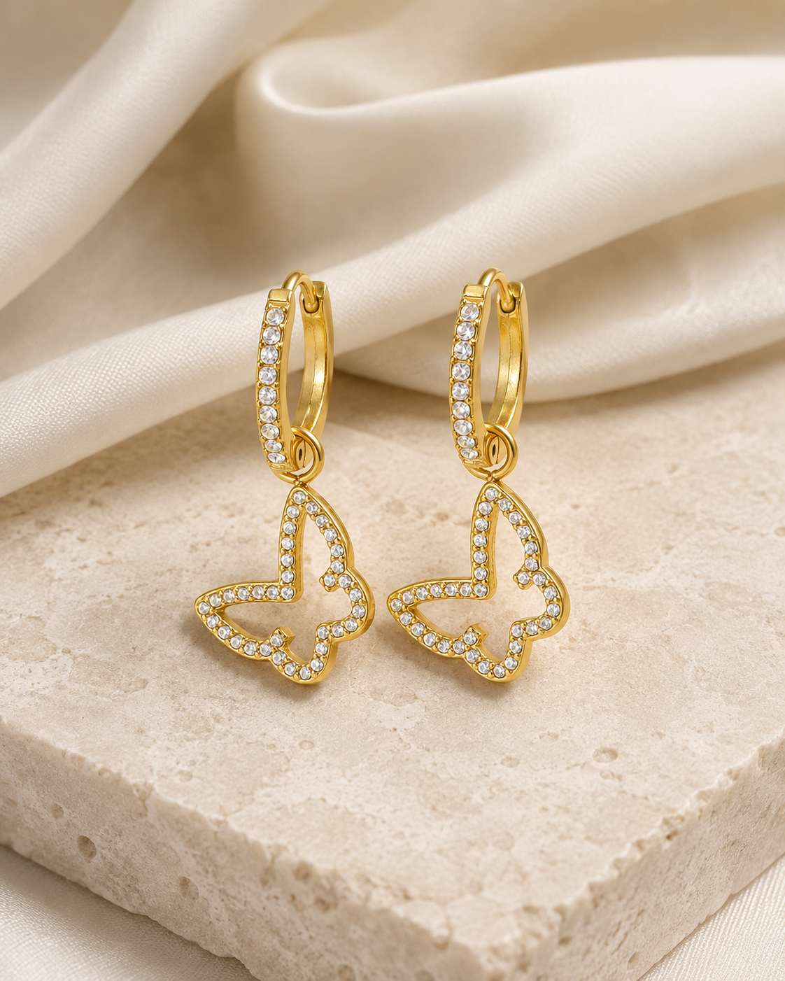 Butterfly Charm Zircon Stud Earrings jewelry product view