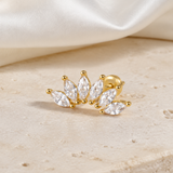 Heart & Crown Zircon Stud Earrings II close detail