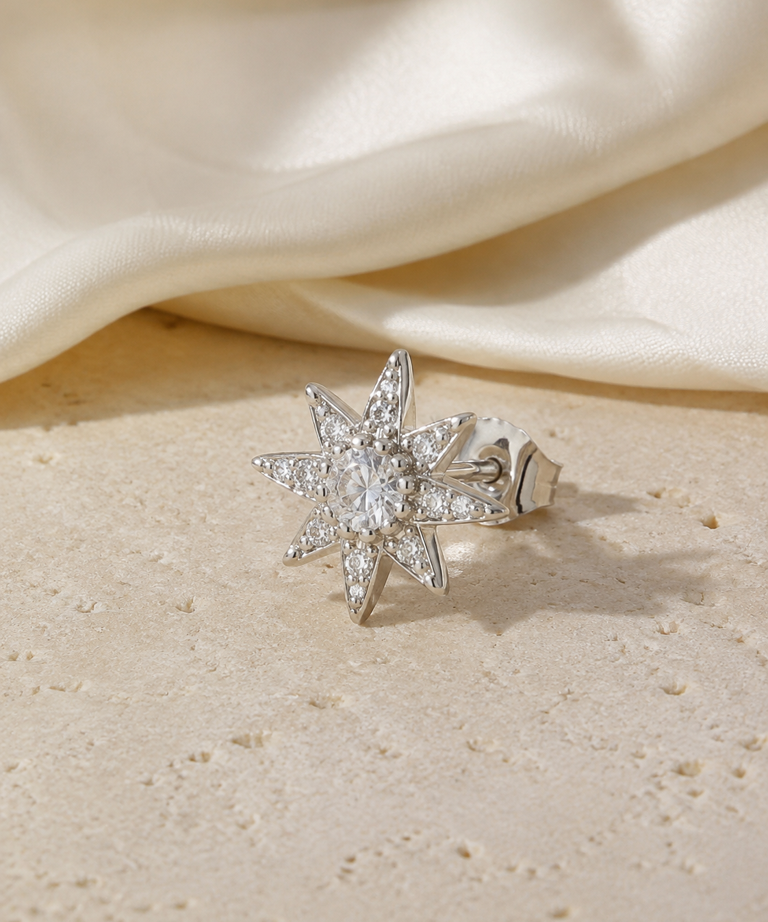 Heart & Crown Zircon Stud Earrings III close detail