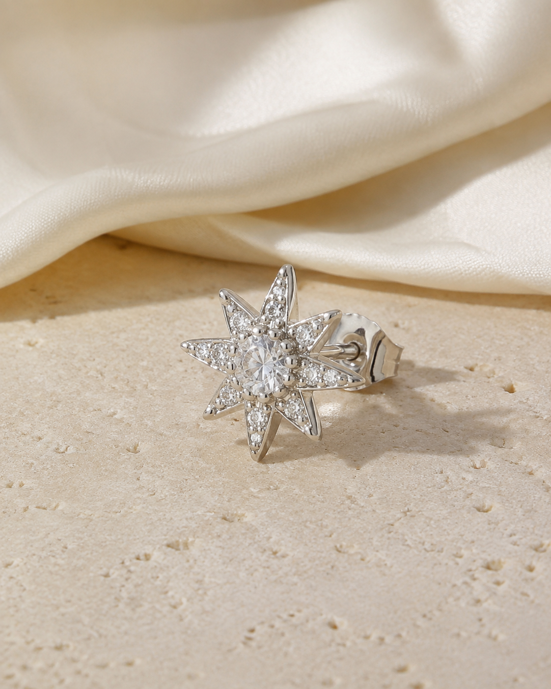 Heart & Crown Zircon Stud Earrings III close detail