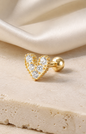 Heart & Crown Zircon Stud Earrings IX close detail