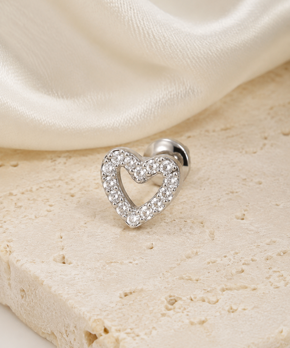 Heart & Crown Zircon Stud Earrings X close detail
