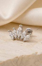 Heart & Crown Zircon Stud Earrings XV close detail